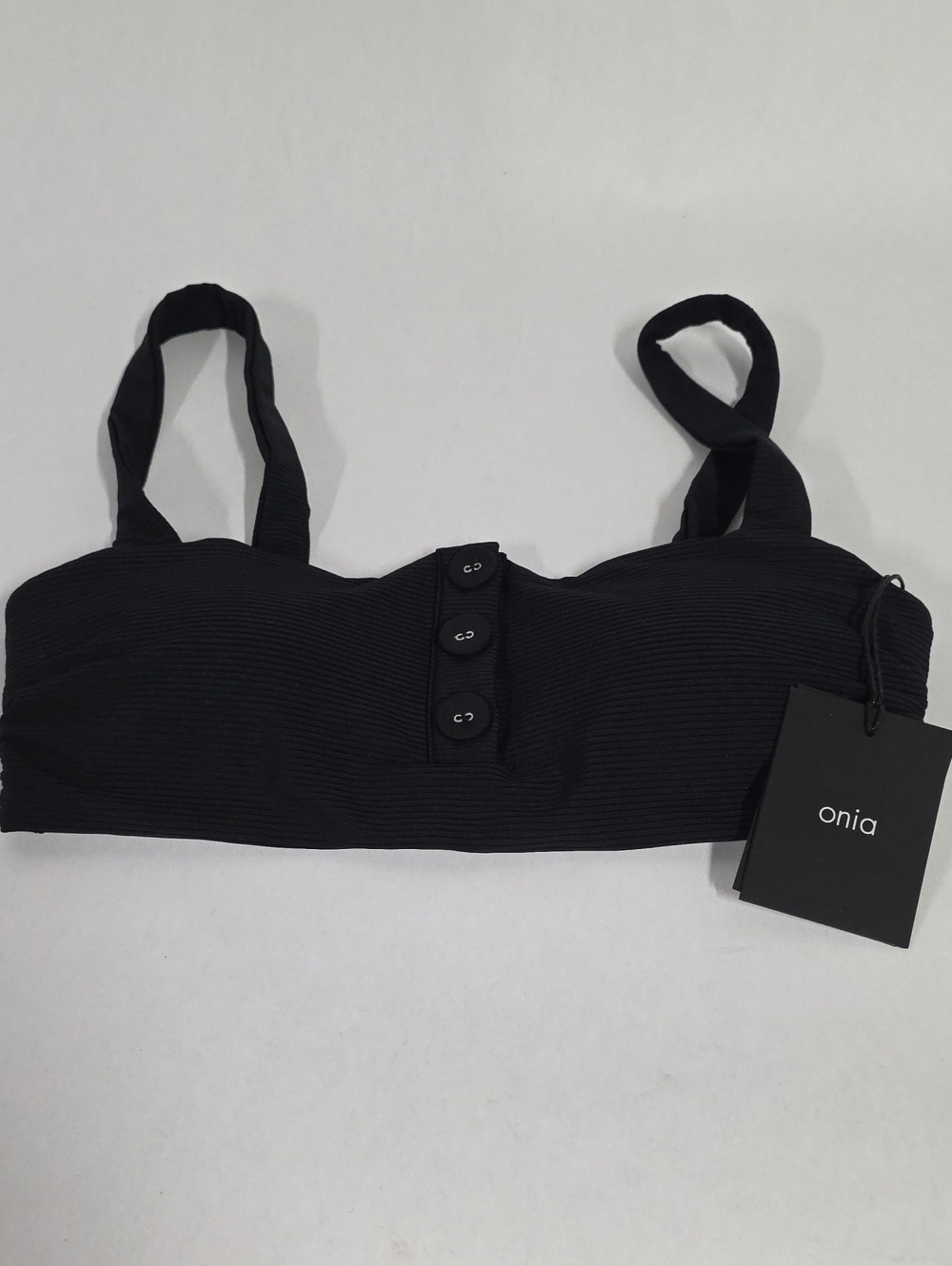 NWT Onia Carolina Bikini Top, Black Rib, Size M
